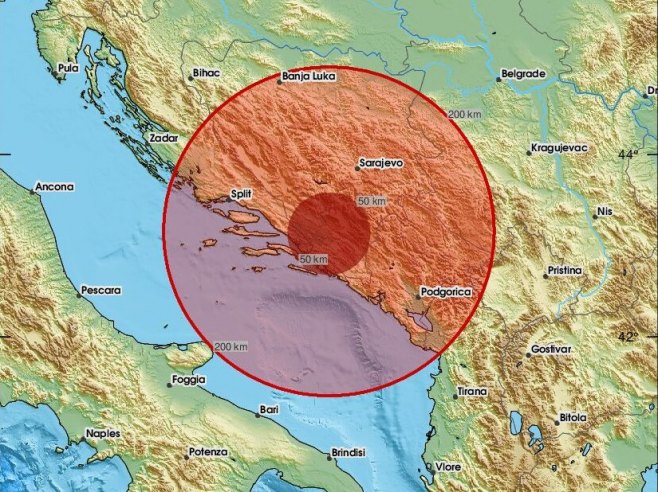 Епицентар земљотреса (фото: x.com/LastQuake) - 