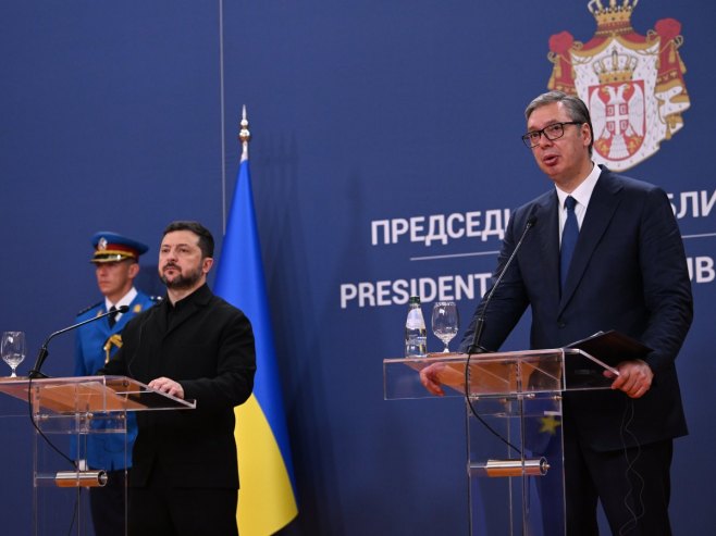 Володимир Зеленски и Александар Вучић (фото: TANJUG/ AMIR HAMZAGIĆ) Володимир Зеленски и Александар Вучић (фото: TANJUG/ AMIR HAMZAGIĆ) -