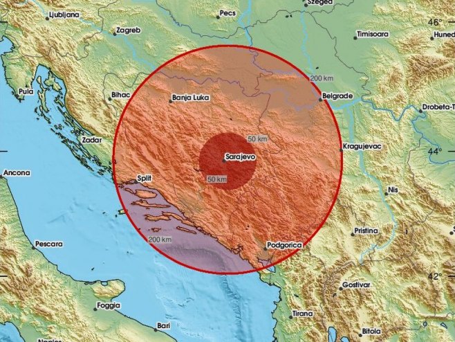 Епицентар земљотреса (фото: x.com/LastQuake) - 